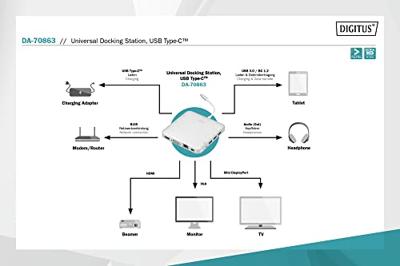 Digitus DA-70863 notebook dock & poortreplicator Bedraad USB 3.2 Gen 2 (3.1 Gen 2) Type-C Zilver