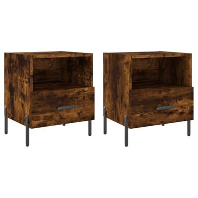 Nachtkastjes 2 st 40x35x47,5 cm bewerkt hout gerookt eikenkleur