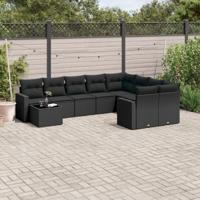 10-delige Loungeset met kussens poly rattan zwart - thumbnail