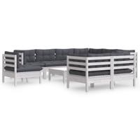 10-delige Loungeset met kussens massief grenenhout wit - thumbnail