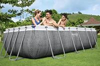 Bestway zwembad power steel set rechthoek rotan 404 (grijs, incl. filterpomp (220-240v) + ladder) - thumbnail