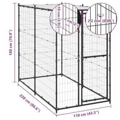 VidaXL Hondenkennel voor buiten met dak 110x220x180 cm staal - thumbnail