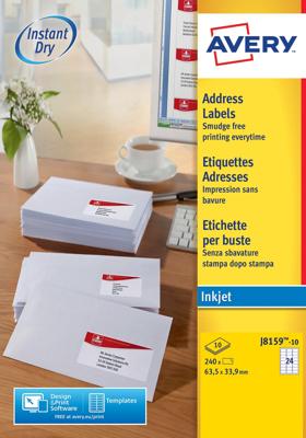 Etiket avery j8159-10 63.5x33.9mm wit 240st Etiket avery j8159-10 63.5x33.9mm wit 240st