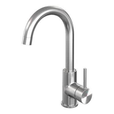 Wastafelmengkraan Brauer Brushed Edition Coldstart Opbouw Hoog Gebogen Ronde Hendel Geborsteld RVS PVD Wastafelmengkraan Brauer Brushed Edition Coldstart Opbouw Hoog Gebogen Ronde Hendel Geborsteld RVS PVD