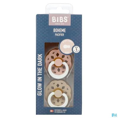 Bibs 1 Fopspeen Boheme Duo Glow Dark Blush&vanilla