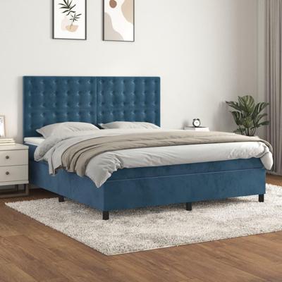 Boxspring met matras fluweel donkerblauw 160x200 cm