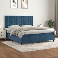 Boxspring met matras fluweel donkerblauw 160x200 cm - thumbnail