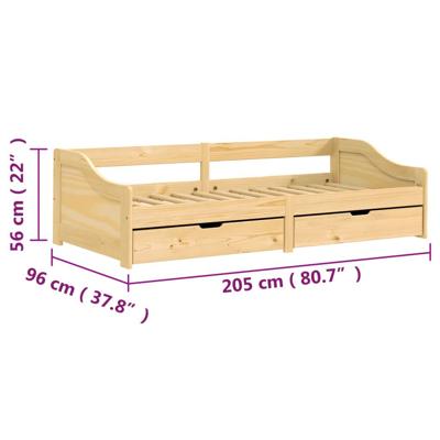 Slaapbank met 2 lades IRUN 90x200 cm massief grenenhout