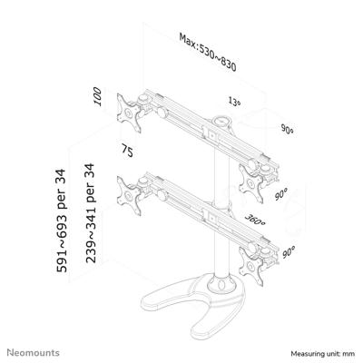 Neomounts FPMA-D700DD4 Monitorvoet 4-voudig 48,3 cm (19) - 76,2 cm (30) Zwart In hoogte verstelbaar, Kantelbaar, Zwenkbaar, Roteerbaar