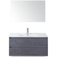 Dante Badmeubelset 100 cm - Beton Antraciet - Keramische Wastafel Wit Enjoy met Spiegel - thumbnail