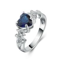925 sterling zilveren vrouwen hart patroon diamanten ring Ringmaat: 10 (blauw) - thumbnail