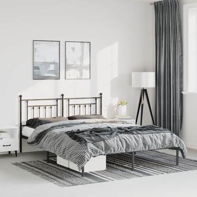 Bedframe met hoofdbord metaal zwart 150x200 cm Bedframe met hoofdbord metaal zwart 150x200 cm