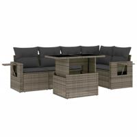 6-delige Loungeset met kussens poly rattan grijs - thumbnail