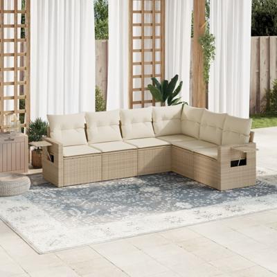 7-delige Loungeset met kussens poly rattan beige - thumbnail