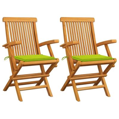 Tuinstoelen 2 st met heldergroene kussens massief teakhout