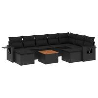 10-delige Loungeset met kussens poly rattan zwart - thumbnail