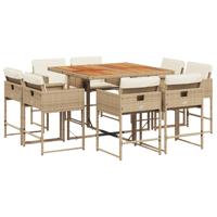 9-delige Tuinset met kussens poly rattan beige - thumbnail