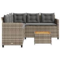 Tuinbank met tafel en kussens L-vormig poly rattan grijs - thumbnail