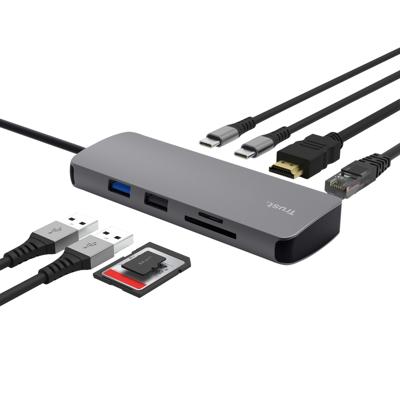 Trust DALYX 8-IN-1 MULTIPORT ADAPTER USB Hub Grijs