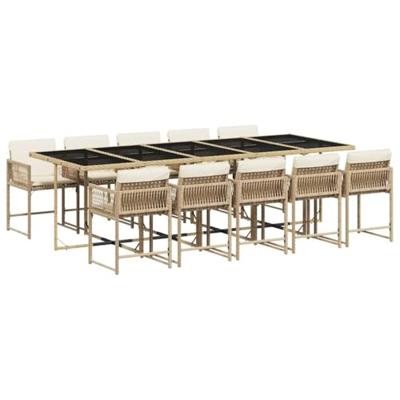11-delige Tuinset met kussens poly rattan beige