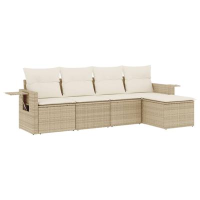 6-delige Loungeset met kussens poly rattan beige - thumbnail
