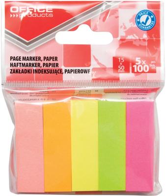 OFFICE products index, ft 15 x 50 mm, ophangzakje van 5 x 100 tabs, geassorteerde kleuren