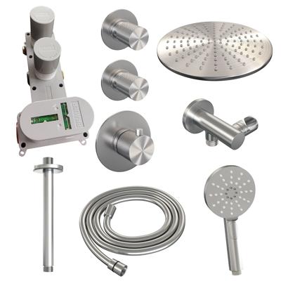 Regendoucheset Inbouw Brauer Brushed Carving Thermostatisch 30 cm met Plafondarm en Handdouche 3-Standen Losse Stopkranen Geborsteld RVS Brauer Regendoucheset Inbouw Brauer Brushed Carving Thermostatisch 30 cm met Plafondarm en Handdouche 3-Standen Losse Stopkranen Geborsteld RVS Brauer