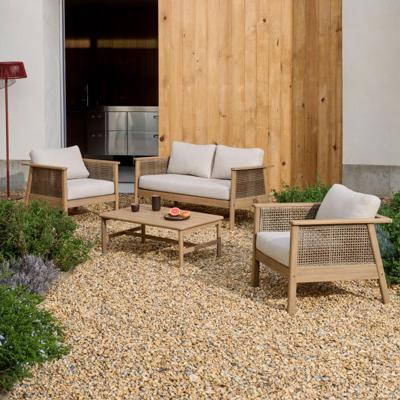 Kave Home Loungeset 'Alabe' Acaciahout en rattan, Met 2-zits bank, 2 fauteuils en salontafel