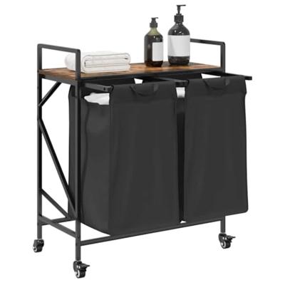 Wasmand 2 vakken met planken gerookt eikenkleurig Wasmand 2 vakken met planken gerookt eikenkleurig