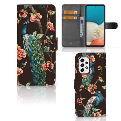 Samsung Galaxy A53 | Telefoonhoesje | Met pasjeshouder | Pauw met Bloemen Samsung Galaxy A53 | Telefoonhoesje | Met pasjeshouder | Pauw met Bloemen