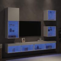 5-delige Tv-wandmeubelset met LED-verlichting bewerkt hout wit - thumbnail