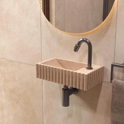 Salenzi Travertin Light Fontein 40x22cm Rechts Geribbeld Wandmodel Salenzi Travertin Light Fontein 40x22cm Rechts Geribbeld Wandmodel