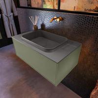 Badkamermeubelset Mondiaz Erin 80 cm met 1 Lade met RIDGE Wastafel Midden Dark grey Zonder Kraangaten Greeploos Mat Army - thumbnail