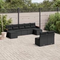 10-delige Loungeset met kussens poly rattan zwart - thumbnail