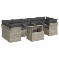 8-delige Loungeset met kussens poly rattan lichtgrijs - thumbnail