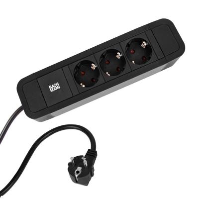 BACHMANN PRIMO2 stekkerdoos 3x geaard contact, aluminium, zwart, 2 m