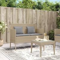 Tuinbank met kussens poly rattan beige - thumbnail