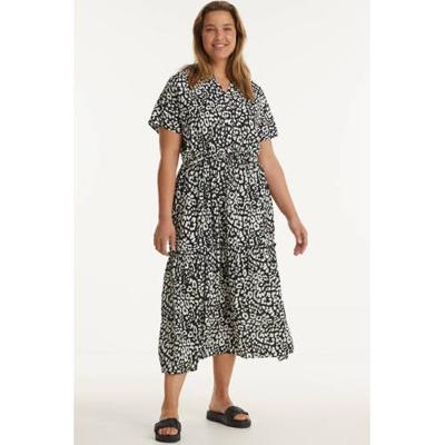 No.1 by OX jurk met panterprint en ruches zwart/wit