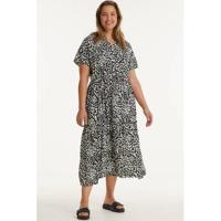 No.1 by OX jurk met panterprint en ruches zwart/wit - thumbnail
