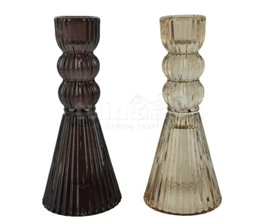 Kandelaar Kegel Ribbel Glas 15cm Assorti 1st Kandelaar Kegel Ribbel Glas 15cm Assorti 1st