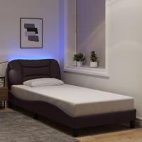Bedframe met LED zonder matras 90x200 cm stof donkerbruin - thumbnail