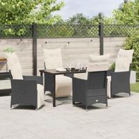 5-delige eetset voor in de tuin met kussens in zwart poly rattan - thumbnail