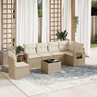 7-delige Loungeset met kussens poly rattan beige - thumbnail
