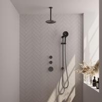 Regendoucheset Inbouw Brauer Gunmetal Carving Thermostatisch 20 cm met Plafondarm, Glijstang en Handdouche 3-Standen Losse Stopkranen Geborsteld - thumbnail