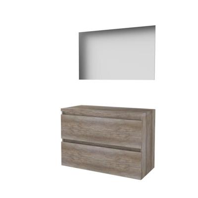Basic-Line Ultimate 46 Badkamermeubelset - 100 x 46 cm - Greeploos - 2 Lades - Wastafelblad - Spiegel met Indirecte LED Verlichting - Scotch Oak