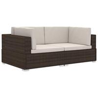 VidaXL Hoekbanken 2 st met kussens poly rattan bruin - thumbnail