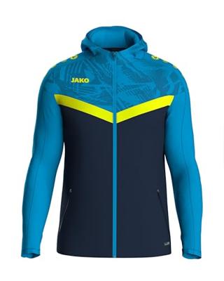 JAKO 6824 Jas Met Kap Iconic - Marine Jako-Blauw/Fluogeel - XL
