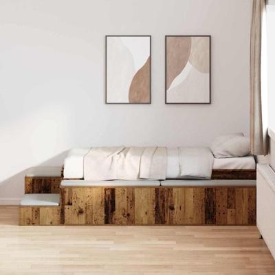 Opbergbedframe met opslag Oud Hout 100 cm Bewerkt hout