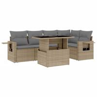6-delige Loungeset met kussens poly rattan beige - thumbnail