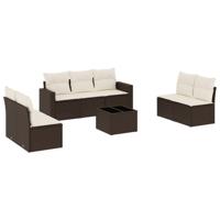 7-delige Loungeset met kussens poly rattan bruin - thumbnail